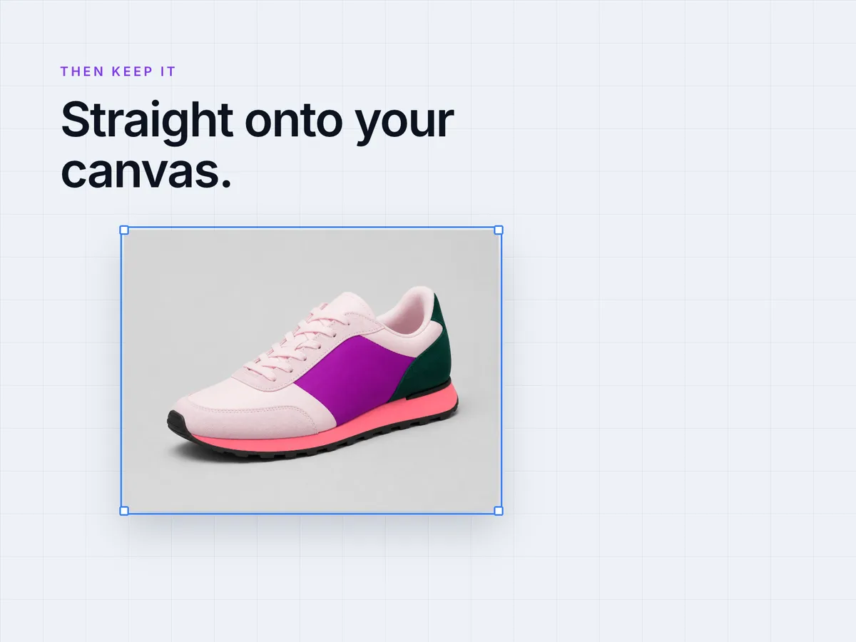 An edited product shot being placed straight onto a Framer canvas from the plugin